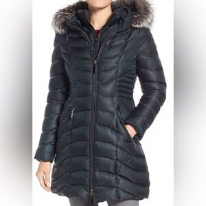 Dawn Levy Navy Puffer Coat with Faux Fur Hood